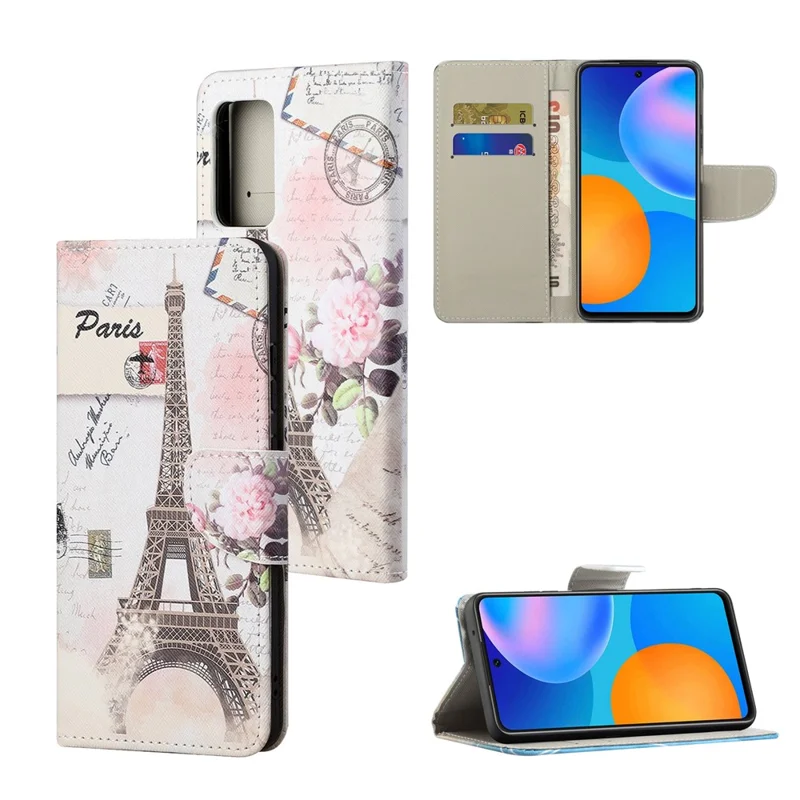 Pattern Printing Cross Texture Wallet Stand Design Leather Phone Case Shell for Xiaomi Redmi Note 10 5G/Poco M3 Pro 5G/4G - Tower