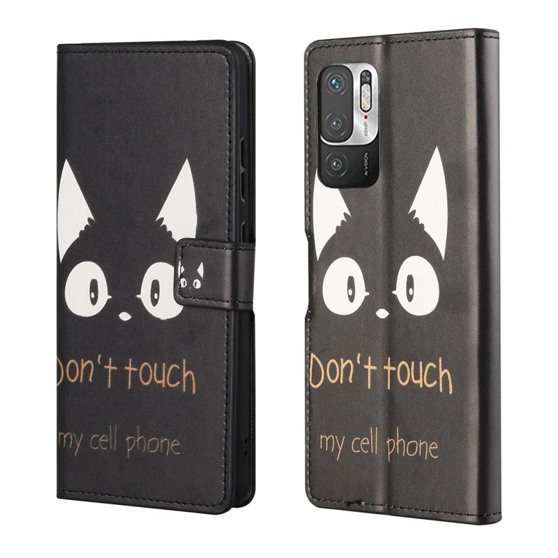 Pattern Printing Leather Full-Protection Wallet Stand Phone Cover Shell for Xiaomi Redmi Note 10 5G/Poco M3 Pro 5G/4G - Cat Ears