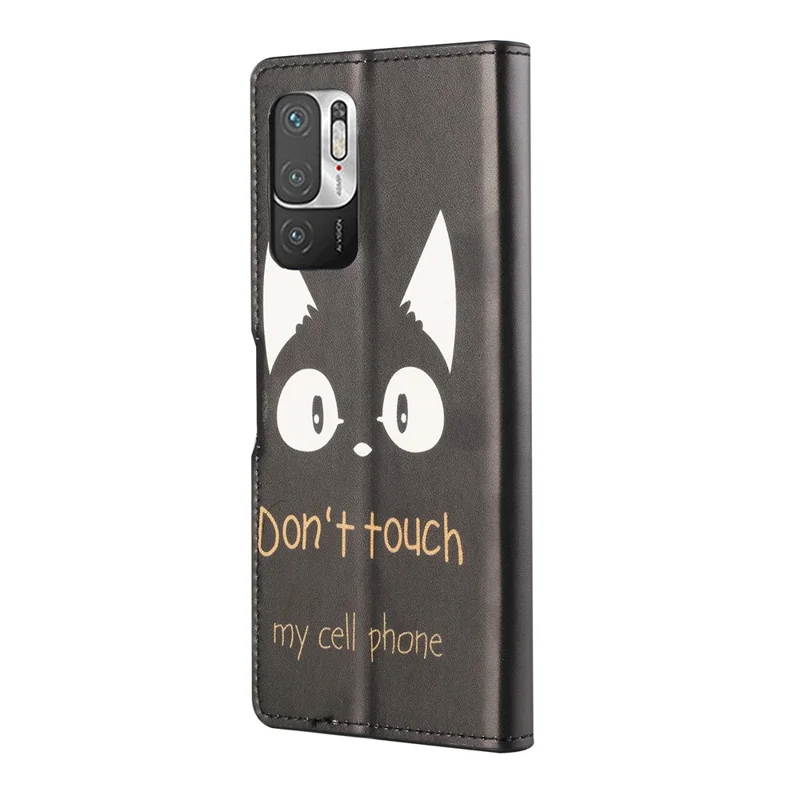 Pattern Printing Leather Full-Protection Wallet Stand Phone Cover Shell for Xiaomi Redmi Note 10 5G/Poco M3 Pro 5G/4G - Cat Ears