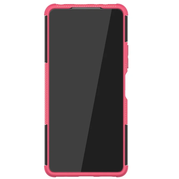 Kickstand Design 2-en-1 Tyre Pattern PC + TPU Funda Trasera de Teléfono para Xiaomi Redmi Note 10 Pro - Rose