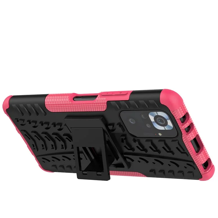 Kickstand Design 2-en-1 Tyre Pattern PC + TPU Funda Trasera de Teléfono para Xiaomi Redmi Note 10 Pro - Rose
