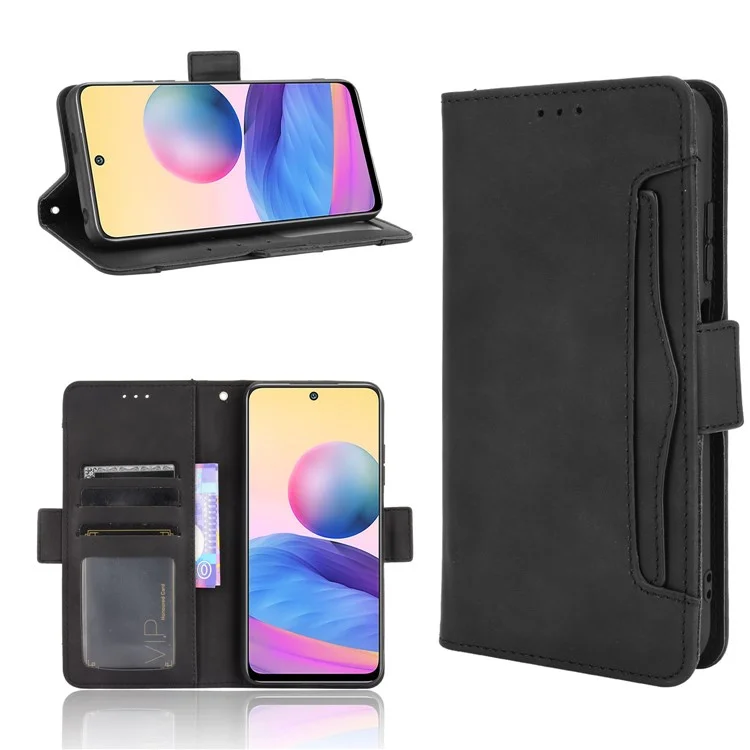 Custodia in pelle con slot per schede multiple Design con supporto per Xiaomi Redmi Note 10 5G/Poco M3 Pro 5G/4G - Nero