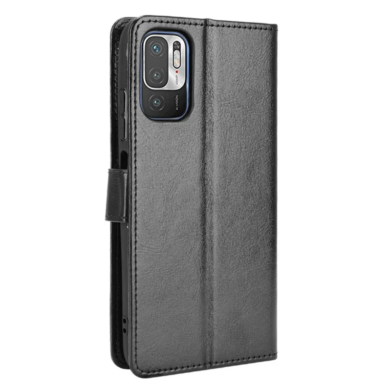 Crazy Horse Skin Portefeuille Shell en Cuir Coque Avec Sangle Pour Xiaomi Redmi Note 10 5g / Poco M3 Pro 5g / 4g - le Noir