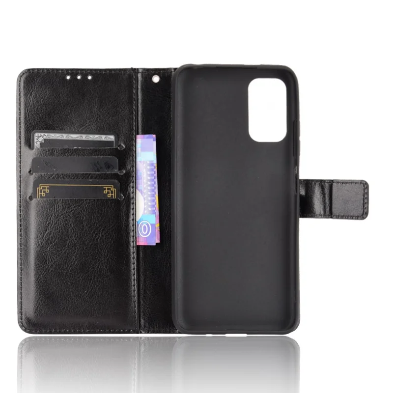 Crazy Horse Skin Portefeuille Shell en Cuir Coque Avec Sangle Pour Xiaomi Redmi Note 10 5g / Poco M3 Pro 5g / 4g - le Noir