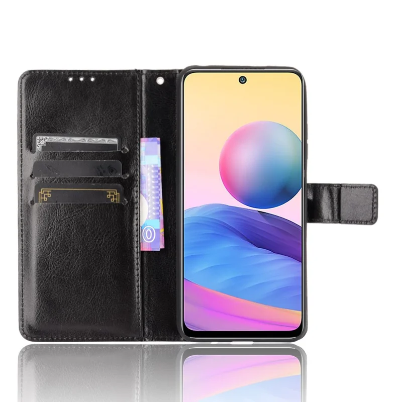 Crazy Horse Skin Portefeuille Shell en Cuir Coque Avec Sangle Pour Xiaomi Redmi Note 10 5g / Poco M3 Pro 5g / 4g - le Noir