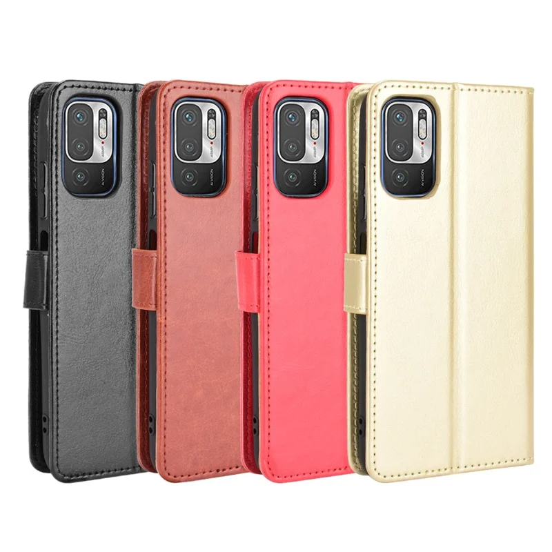 Crazy Horse Skin Portefeuille Shell en Cuir Coque Avec Sangle Pour Xiaomi Redmi Note 10 5g / Poco M3 Pro 5g / 4g - le Noir