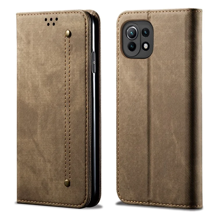 Retro Style Jeans Cloth Leather Wallet Stand Case for Xiaomi Mi 11 Lite 4G / 5G / 11 Lite 5G NE - Green