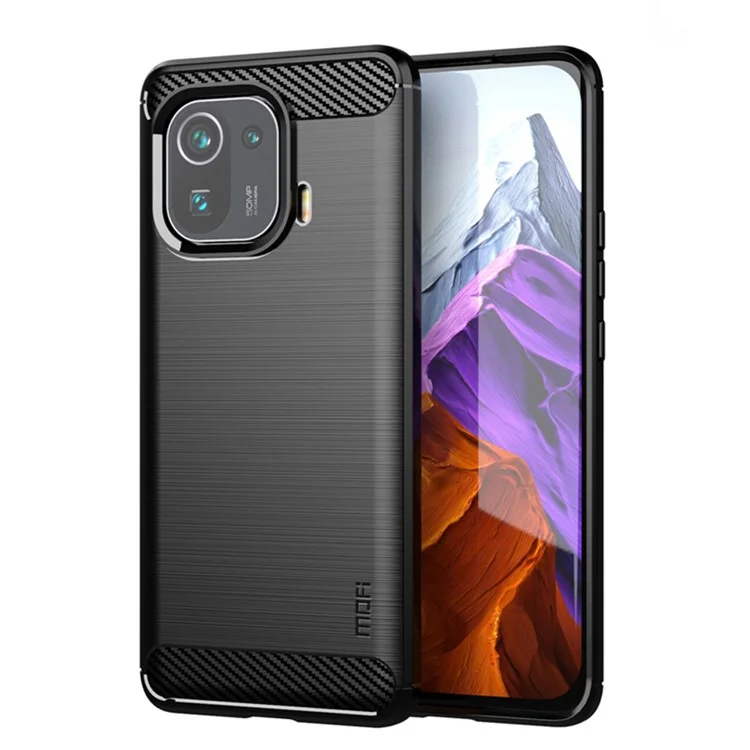 MOFI Projeto Escovado Fibra de Carbono TPU Capa de Capa Para Xiaomi Mi 11 Pro - Preto