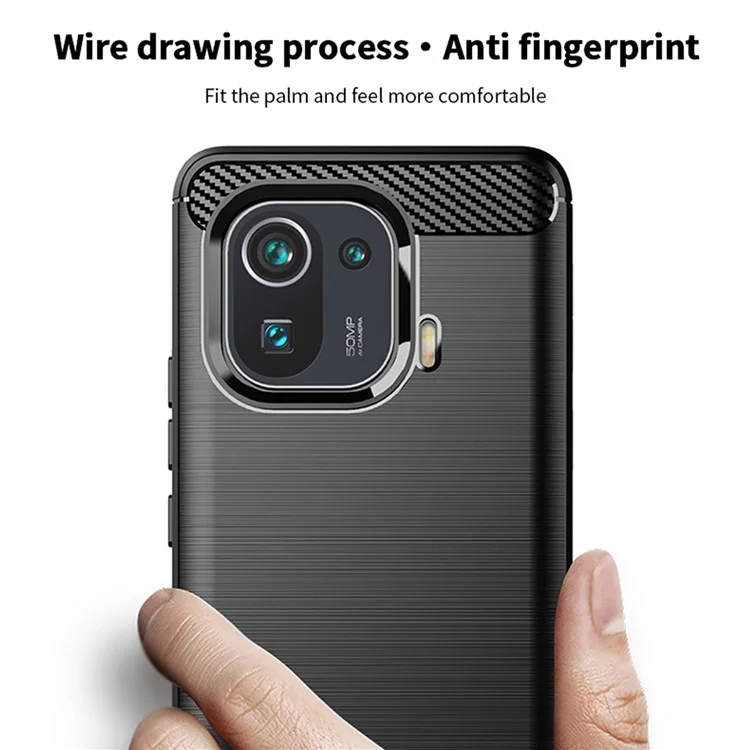 MOFI Projeto Escovado Fibra de Carbono TPU Capa de Capa Para Xiaomi Mi 11 Pro - Preto