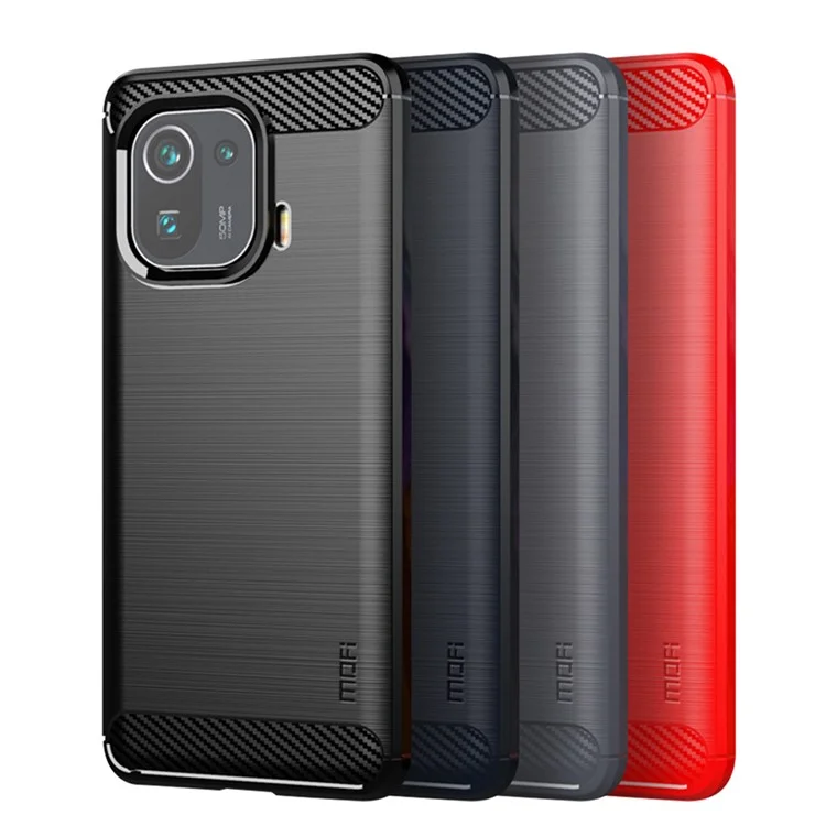 MOFI Projeto Escovado Fibra de Carbono TPU Capa de Capa Para Xiaomi Mi 11 Pro - Preto