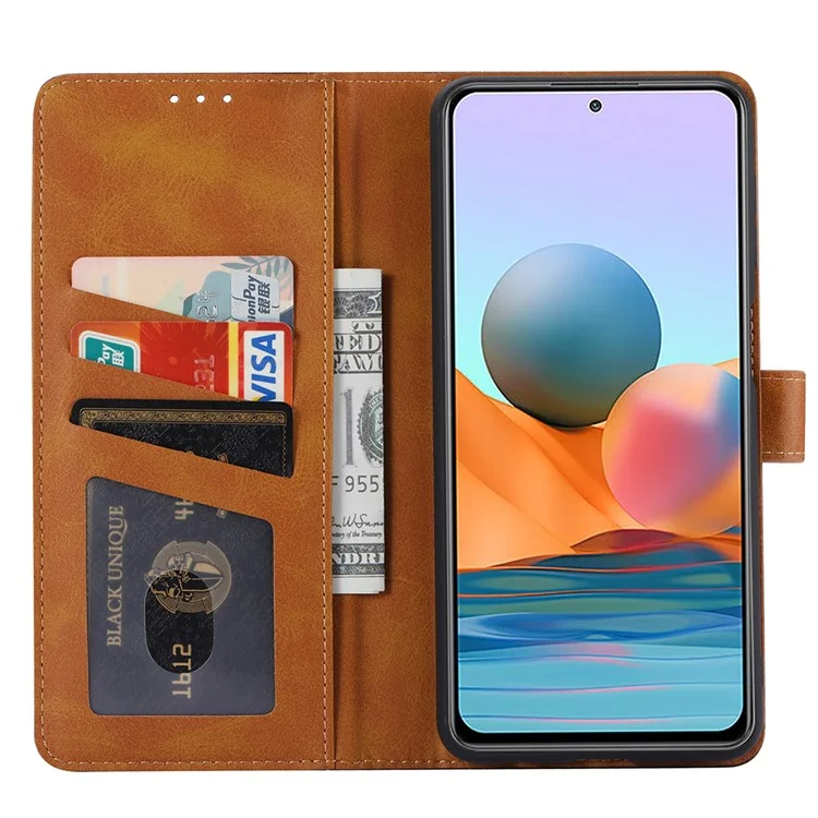 Кожаный Кошелек Стенд Телефон Корпус Для Xiaomi Redmi Note 10 Pro / Note 10 Pro Max - Красный