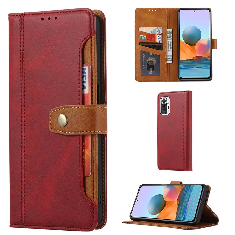 Кожаный Кошелек Стенд Телефон Корпус Для Xiaomi Redmi Note 10 Pro / Note 10 Pro Max - Красный