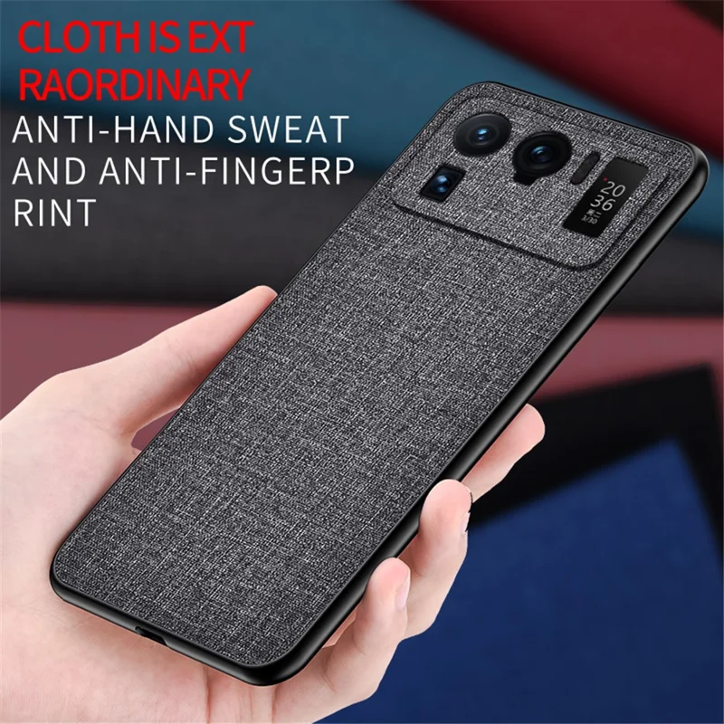 Cloth Coated TPU + PC Full Protection Hybrid Phone Cover Case for Xiaomi Mi 11 Ultra - Black