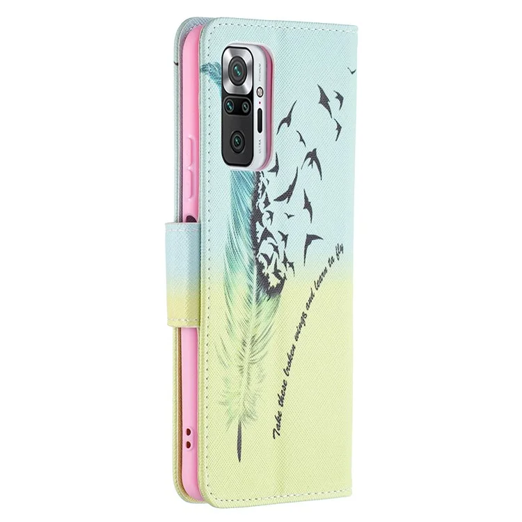 Hot Style Full Protection Magnetic Leather Wallet Case with Pattern Printing for Xiaomi Redmi Note 10 Pro 4G (India)/(Global)/Note 10 Pro Max - Feather/Bird