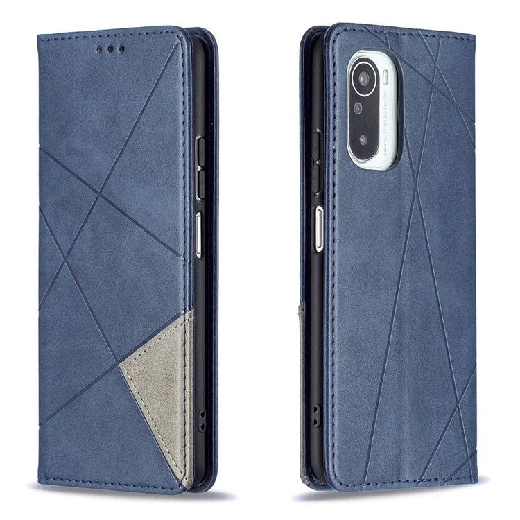 Geometrisches Muster Stand Lederkarten-Hülle für Xiaomi Mi 11i / Poco F3 / Redmi K40 Pro / Redmi K40 / Redmi K40 Pro+ - Blau