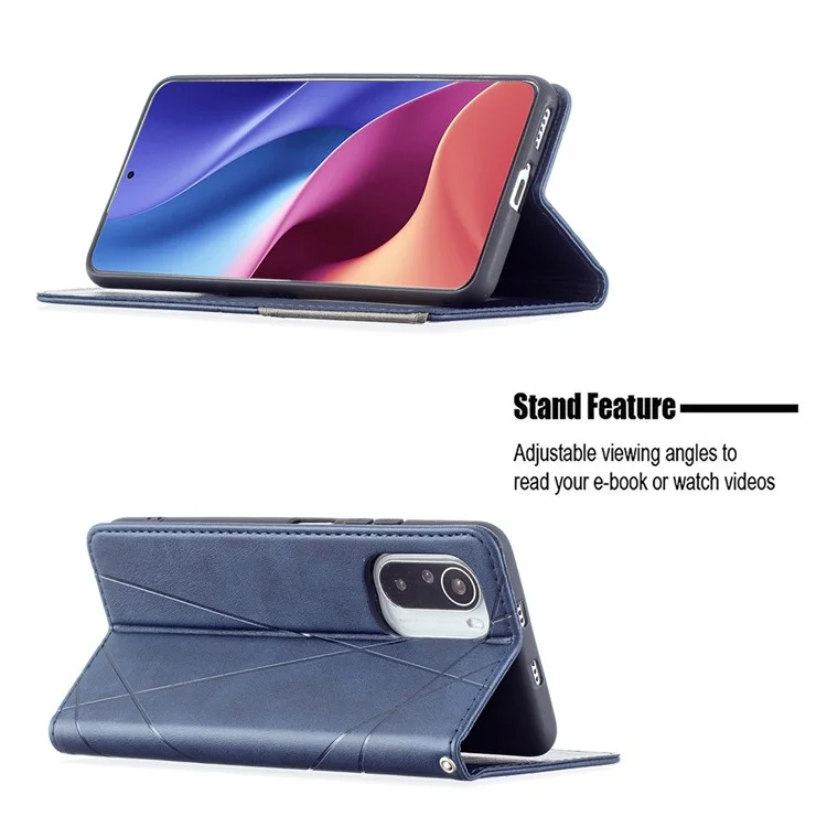 Caixa de Telefone de Suporte de Couro de Suporte Geométrico Para Xiaomi Mi 11i / Poco F3 / Redmi K40 Pro / Redmi K40 / Redmi K40 Pro+ - Azul