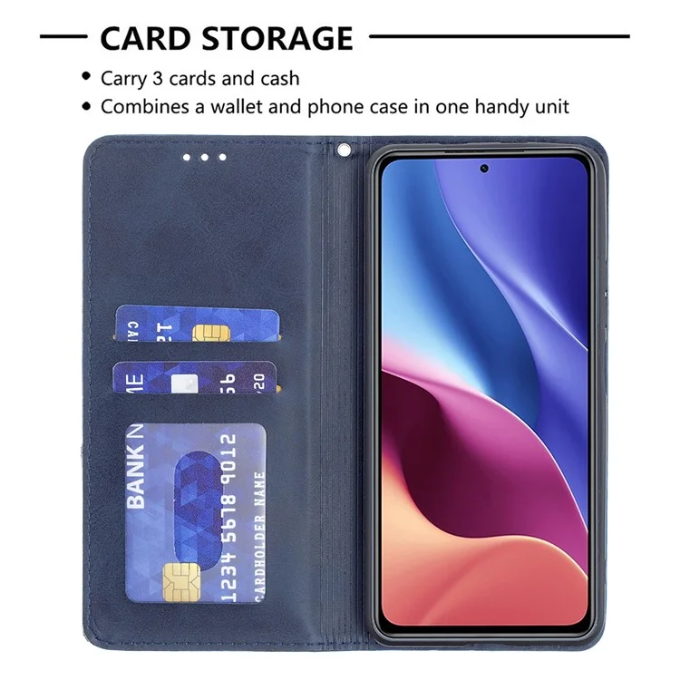 Geometrisches Muster Stand Lederkarten-Hülle für Xiaomi Mi 11i / Poco F3 / Redmi K40 Pro / Redmi K40 / Redmi K40 Pro+ - Blau