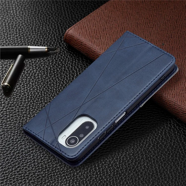 Geometrisches Muster Stand Lederkarten-Hülle für Xiaomi Mi 11i / Poco F3 / Redmi K40 Pro / Redmi K40 / Redmi K40 Pro+ - Blau