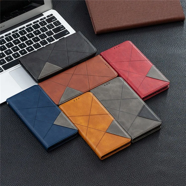 Geometrisches Muster Stand Lederkarten-Hülle für Xiaomi Mi 11i / Poco F3 / Redmi K40 Pro / Redmi K40 / Redmi K40 Pro+ - Blau