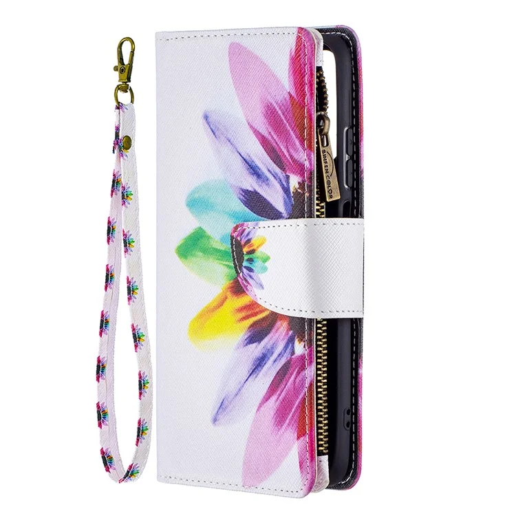 Для Xiaomi Redmi Note 10 4G / Redmi Note 10S 4G / Poco M5s 4G BF03 Pattern Printing Zipper Wallet Leather Cover Case - Colorful Flower