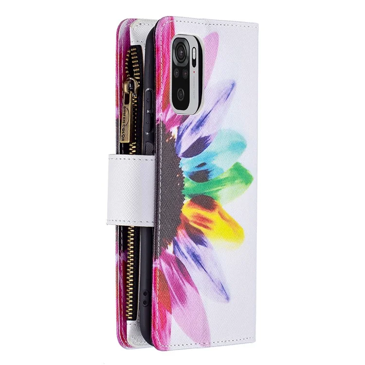 Для Xiaomi Redmi Note 10 4G / Redmi Note 10S 4G / Poco M5s 4G BF03 Pattern Printing Zipper Wallet Leather Cover Case - Colorful Flower