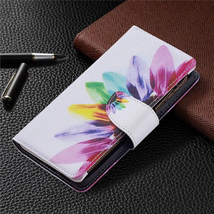 Для Xiaomi Redmi Note 10 4G / Redmi Note 10S 4G / Poco M5s 4G BF03 Pattern Printing Zipper Wallet Leather Cover Case - Colorful Flower