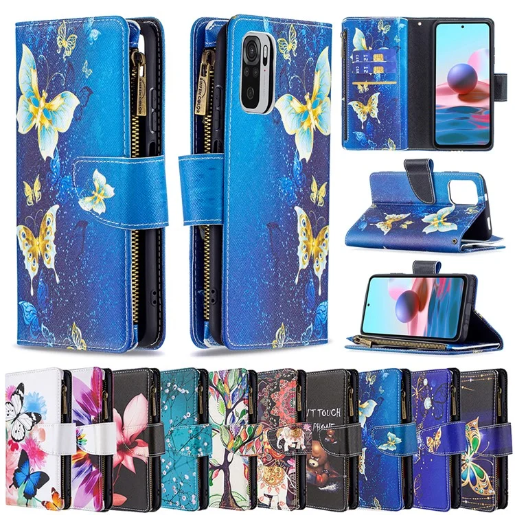 Для Xiaomi Redmi Note 10 4G / Redmi Note 10S 4G / Poco M5s 4G BF03 Pattern Printing Zipper Wallet Leather Cover Case - Colorful Flower