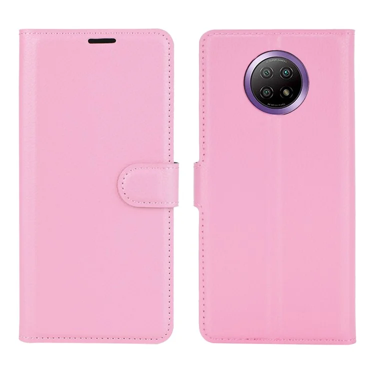 Cartera Diseño Folio Flip Litchi Texture Cuero Teléfono De Cuero Con Soporte Para Xiaomi Redmi Note 9 5g / Note 9t 5g - Rosa