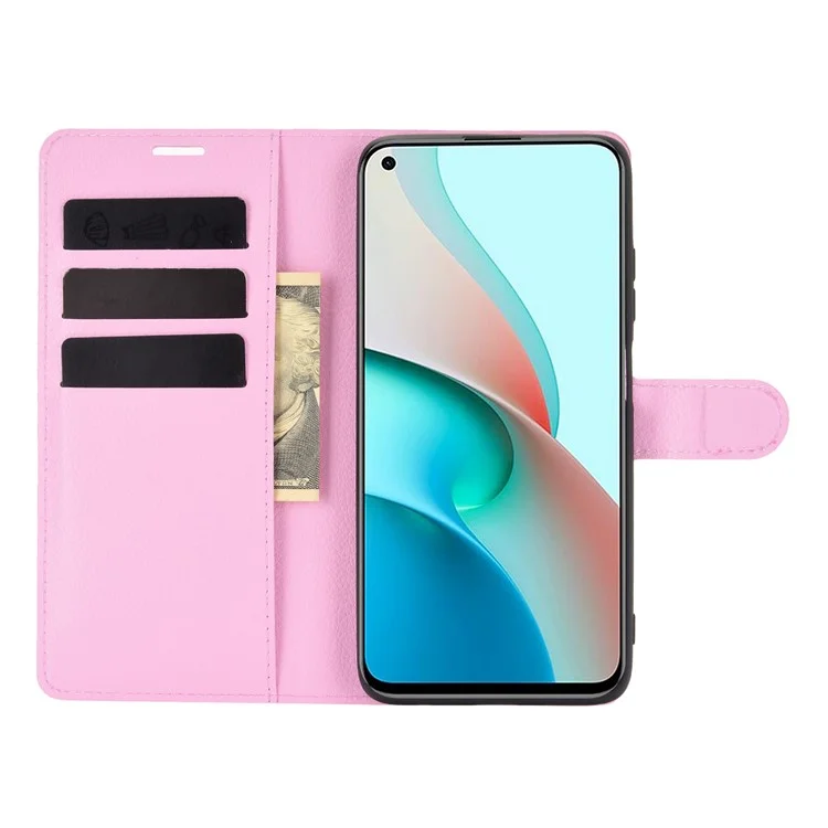 Wallet Design Folio Flip Litchi Texture Leather Phone Case with Stand for Xiaomi Redmi Note 9 5G/Note 9T 5G - Pink