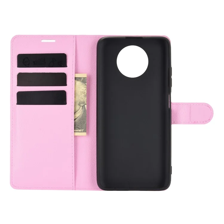 Portefeuille Design Folio Flip Litchi Texture Texture Coffre De Téléphone Avec Support Pour Xiaomi Redmi Note 9 5G / Note 9T 5G - Rose