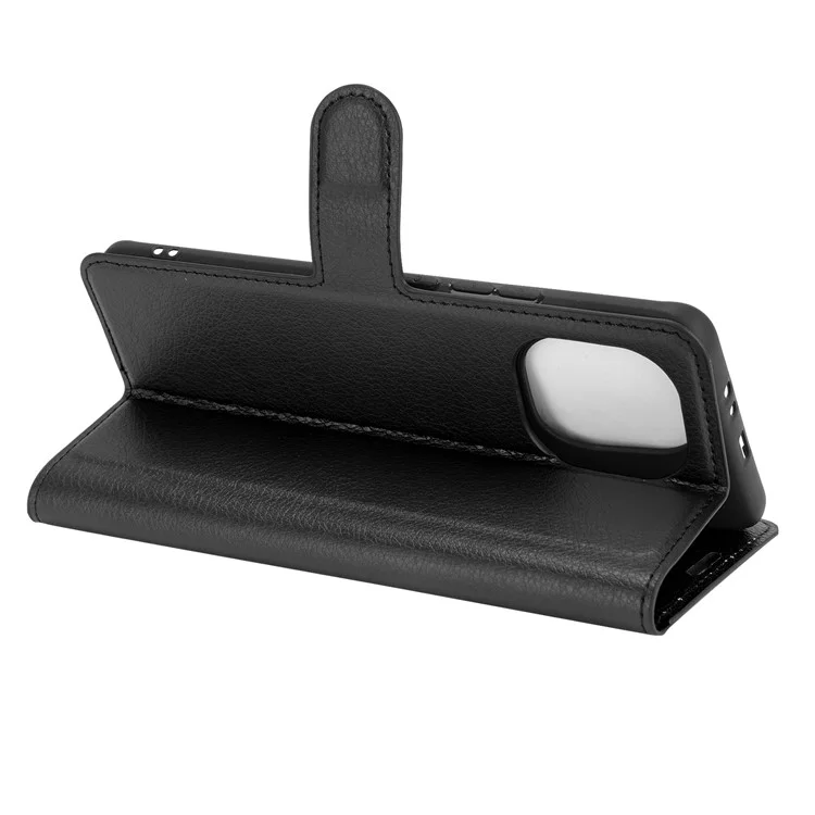 Étui portefeuille en cuir à texture de litchi avec support pour Xiaomi Mi 11 - Noir