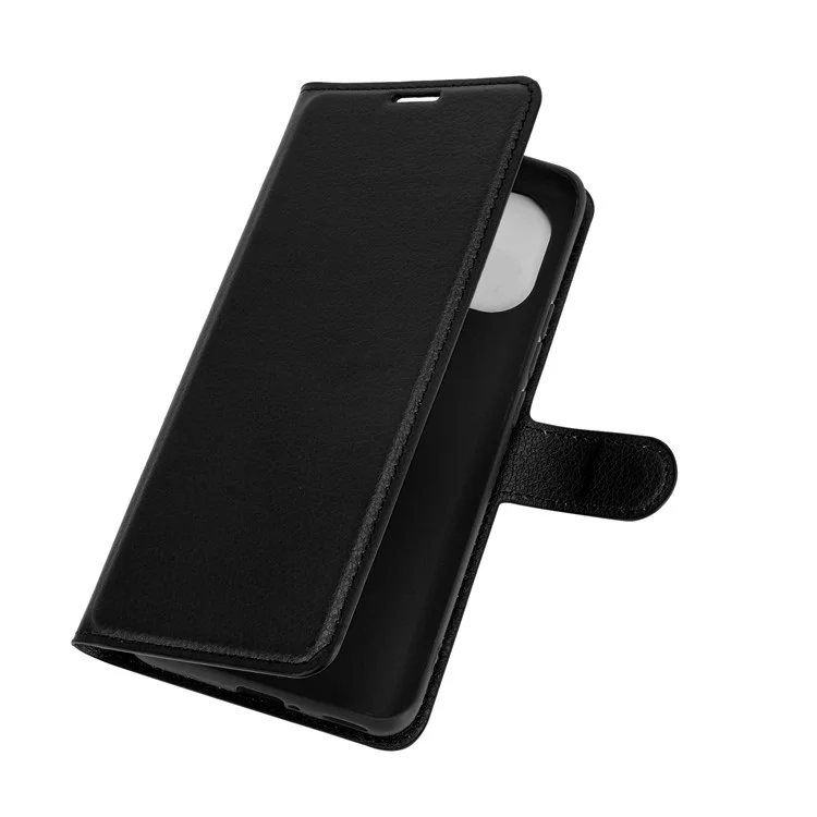 Étui portefeuille en cuir à texture de litchi avec support pour Xiaomi Mi 11 - Noir