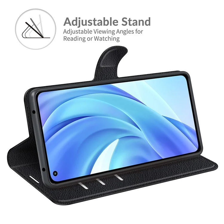 Carteira Folio Flip Litchi Skin Stand Leather Case para Xiaomi Mi 11 Lite 4G / 5G / 11 Lite 5G NE Mobile Phone Cover - Preto