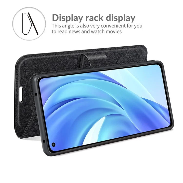 Carteira Folio Flip Litchi Skin Stand Leather Case para Xiaomi Mi 11 Lite 4G / 5G / 11 Lite 5G NE Mobile Phone Cover - Preto