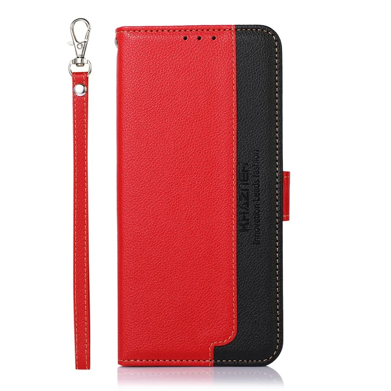 KHAZNEH for Xiaomi Redmi Note 10 4G / Redmi Note 10S 4G / Poco M5s 4G Litchi Skin Design RFID Anti-theft Swiping Function Leather Phone Case Cover - Red