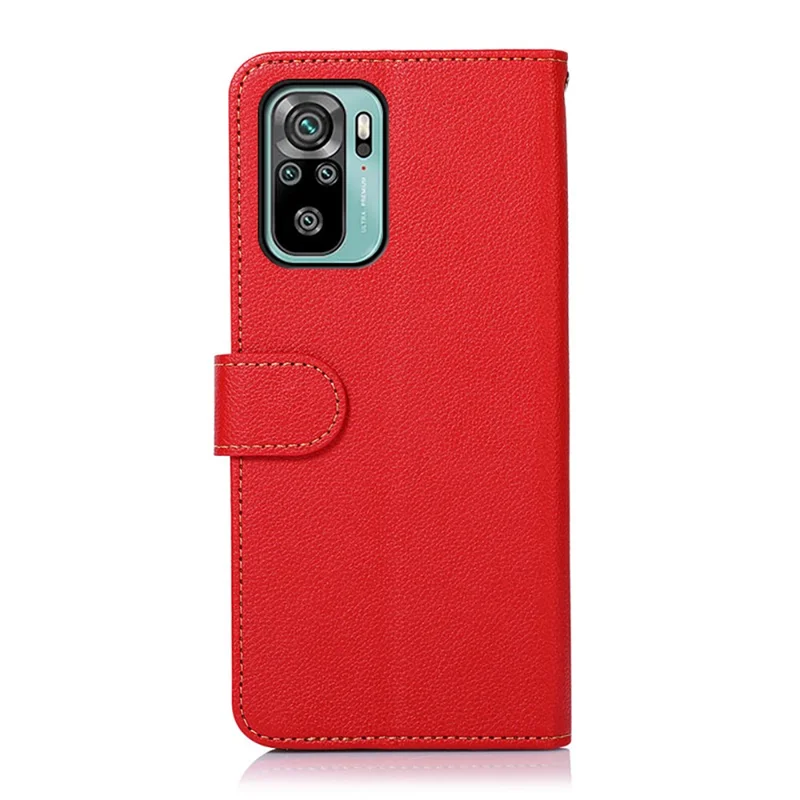 KHAZNEH for Xiaomi Redmi Note 10 4G / Redmi Note 10S 4G / Poco M5s 4G Litchi Skin Design RFID Anti-theft Swiping Function Leather Phone Case Cover - Red