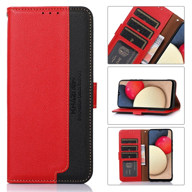 KHAZNEH for Xiaomi Redmi Note 10 4G / Redmi Note 10S 4G / Poco M5s 4G Litchi Skin Design RFID Anti-theft Swiping Function Leather Phone Case Cover - Red