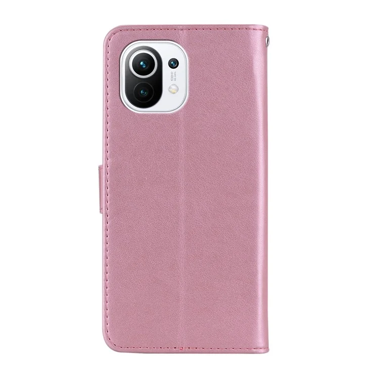 Portefeuille en cuir avec décoration de strass à imprimé hibou pour Xiaomi Mi 11 - Or rose