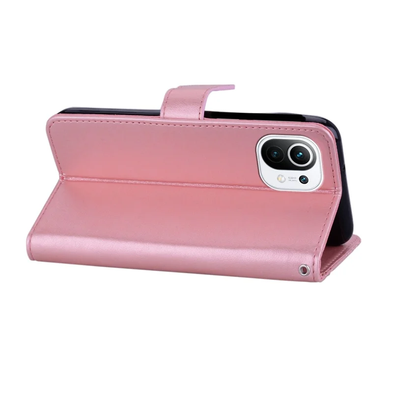 Portefeuille en cuir avec décoration de strass à imprimé hibou pour Xiaomi Mi 11 - Or rose