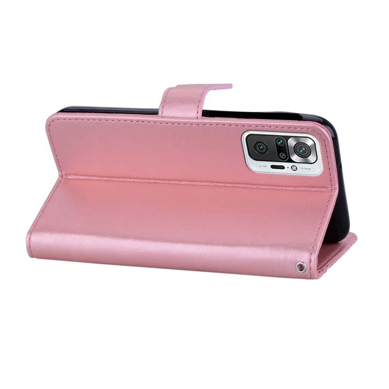 Imprint Owl Pattern Rhinestone Decor Wallet Leather Phone Case Cover for Xiaomi Redmi Note 10 Pro - Rose Gold