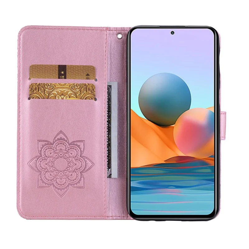 Imprint Owl Pattern Rhinestone Decor Wallet Leather Phone Case Cover for Xiaomi Redmi Note 10 Pro - Rose Gold