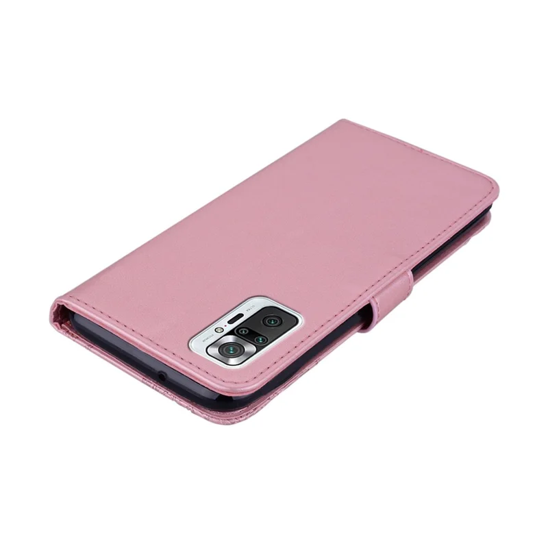 Imprint Owl Pattern Rhinestone Decor Wallet Leather Phone Case Cover for Xiaomi Redmi Note 10 Pro - Rose Gold