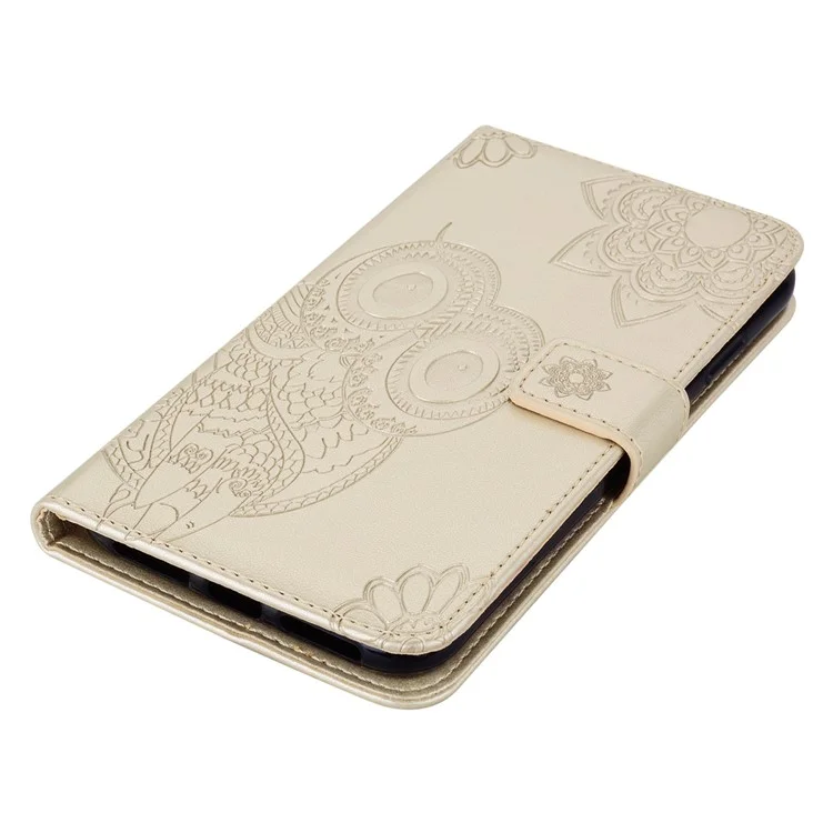 Imprinted Owl & Flower Pattern Leather Wallet Stand Phone Case for Xiaomi Redmi Note 10 Pro - Gold