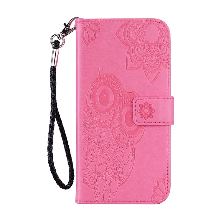 For Xiaomi Redmi Note 10 4G / Note 10S 4G / Poco M5s 4G Owl & Flower Imprinted Leather Wallet Stand Phone Case - Rose