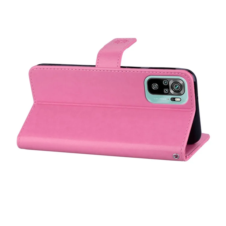 Búho & Case de Teléfono de la Billetera de Cuero Impresa de Flores Para Xiaomi Redmi Note 10 4G/Note 10s - Rosa