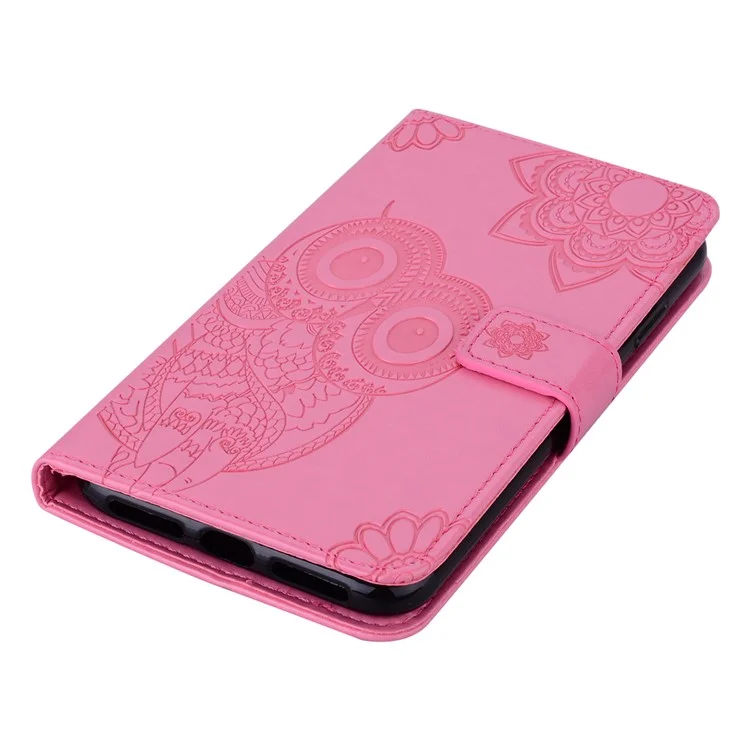 For Xiaomi Redmi Note 10 4G / Note 10S 4G / Poco M5s 4G Owl & Flower Imprinted Leather Wallet Stand Phone Case - Rose