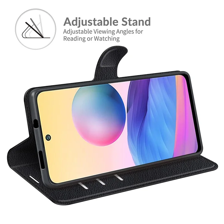 Portafoglio Design Folio Flip Litchi Texture Custodia in Pelle con Supporto per Xiaomi Redmi Note 10 5G/Poco M3 Pro 5G/4G - Nero