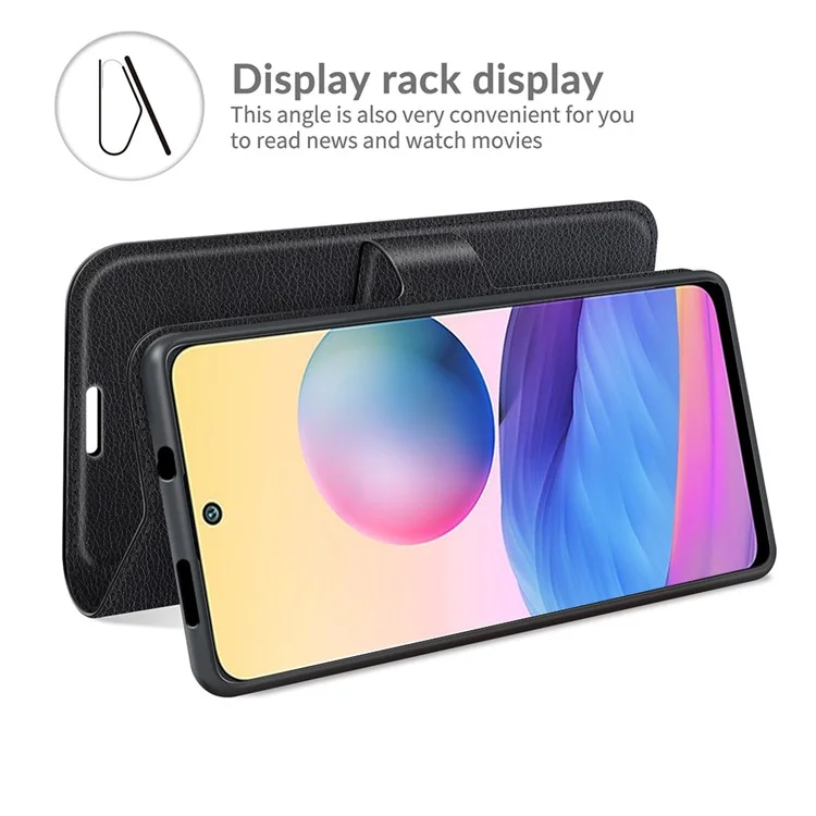 Wallet Design Folio Flip Litchi Texture Leather Phone Case with Stand for Xiaomi Redmi Note 10 5G/Poco M3 Pro 5G/4G - Black