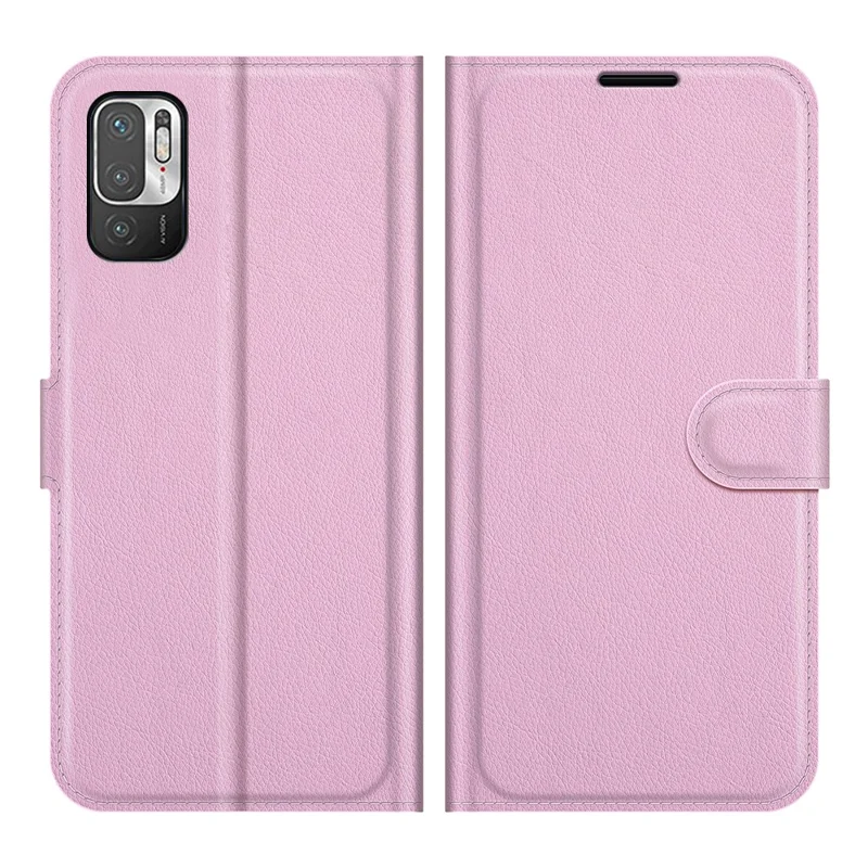 Wallet Design Folio Flip Litchi Texture Leather Phone Case with Stand for Xiaomi Redmi Note 10 5G/Poco M3 Pro 5G/4G - Pink