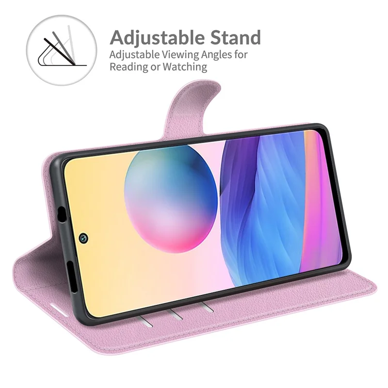 Wallet Design Folio Flip Litchi Texture Leather Phone Case with Stand for Xiaomi Redmi Note 10 5G/Poco M3 Pro 5G/4G - Pink